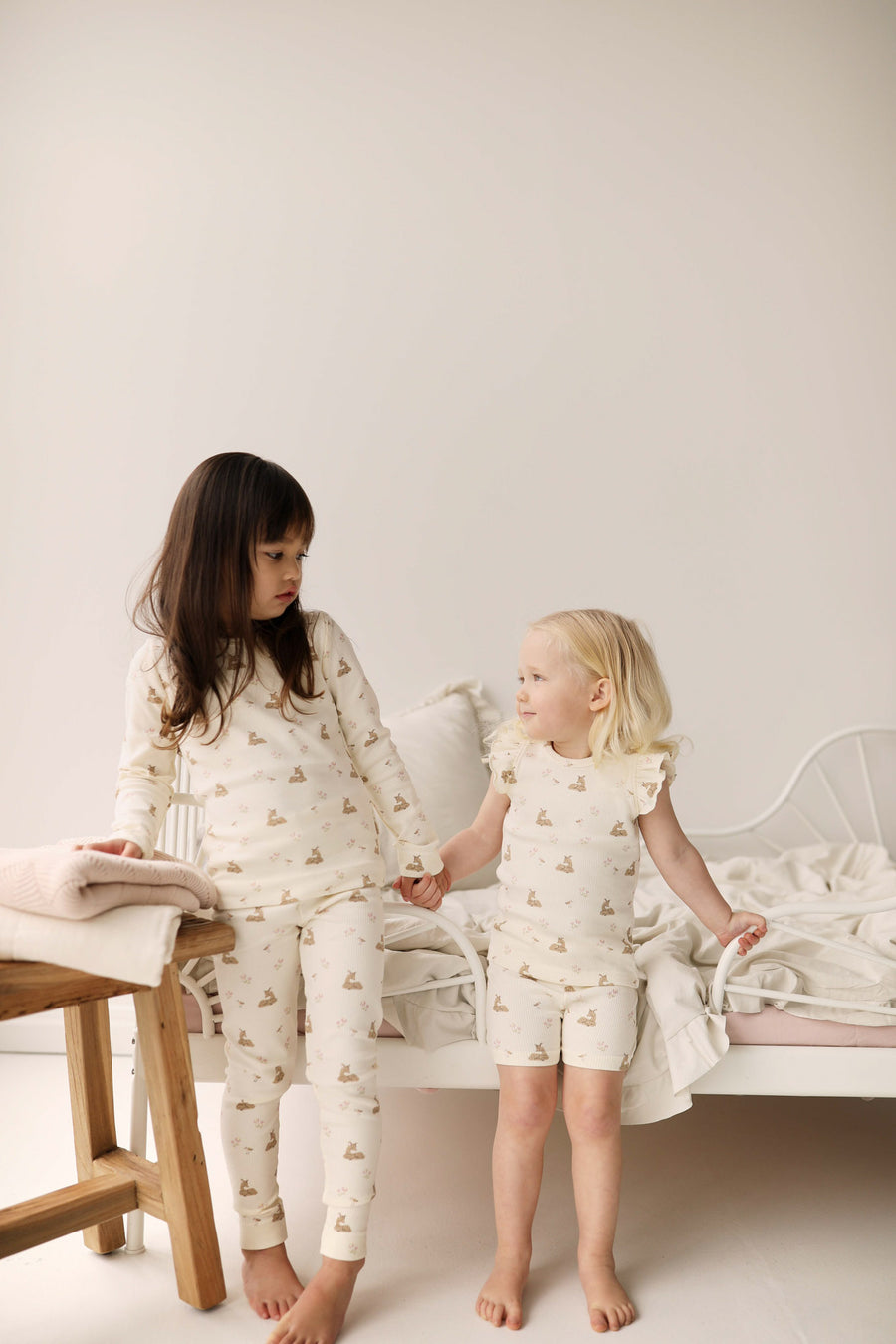 Organic Cotton Fine Rib Ellison Frill Sleeve Pyjama Set - Little Fawn Childrens Pyjama from Jamie Kay NZ