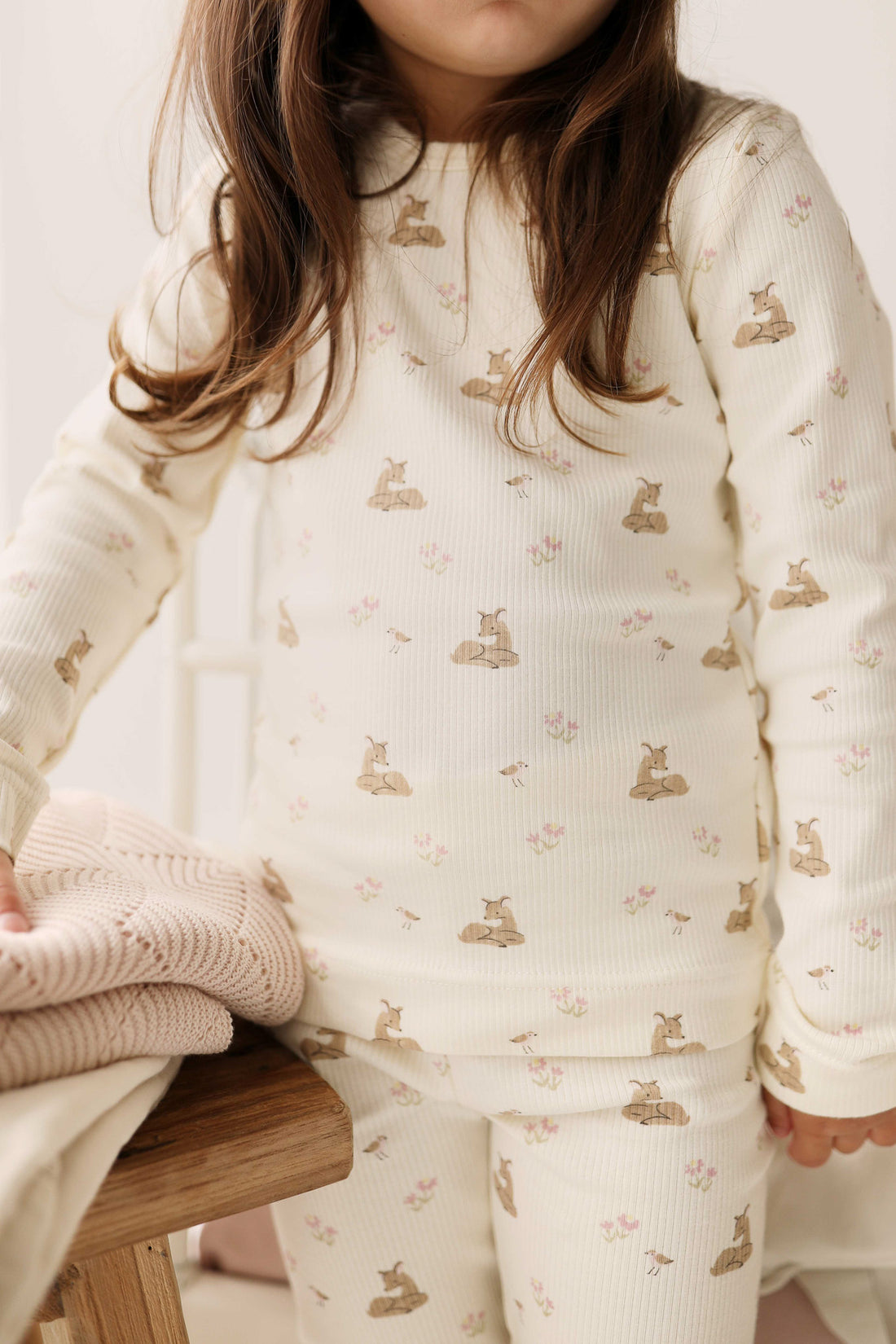 Organic Cotton Fine Rib Ellison Long Sleeve Pyjama Set - Little Fawn Childrens Pyjama from Jamie Kay NZ