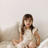 Organic Cotton Fine Rib Ellison Frill Sleeve Pyjama Set - Little Fawn Childrens Pyjama from Jamie Kay NZ