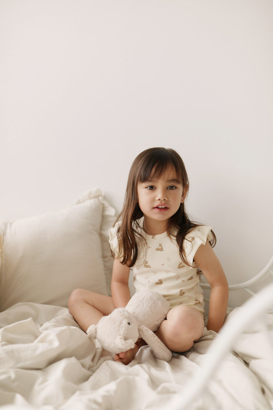 Organic Cotton Fine Rib Ellison Frill Sleeve Pyjama Set - Little Fawn Childrens Pyjama from Jamie Kay NZ