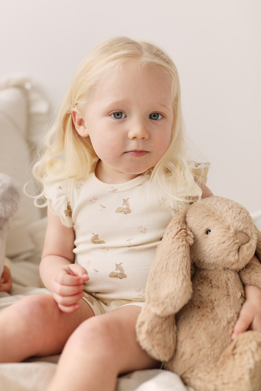 Organic Cotton Fine Rib Ellison Frill Sleeve Pyjama Set - Little Fawn Childrens Pyjama from Jamie Kay NZ