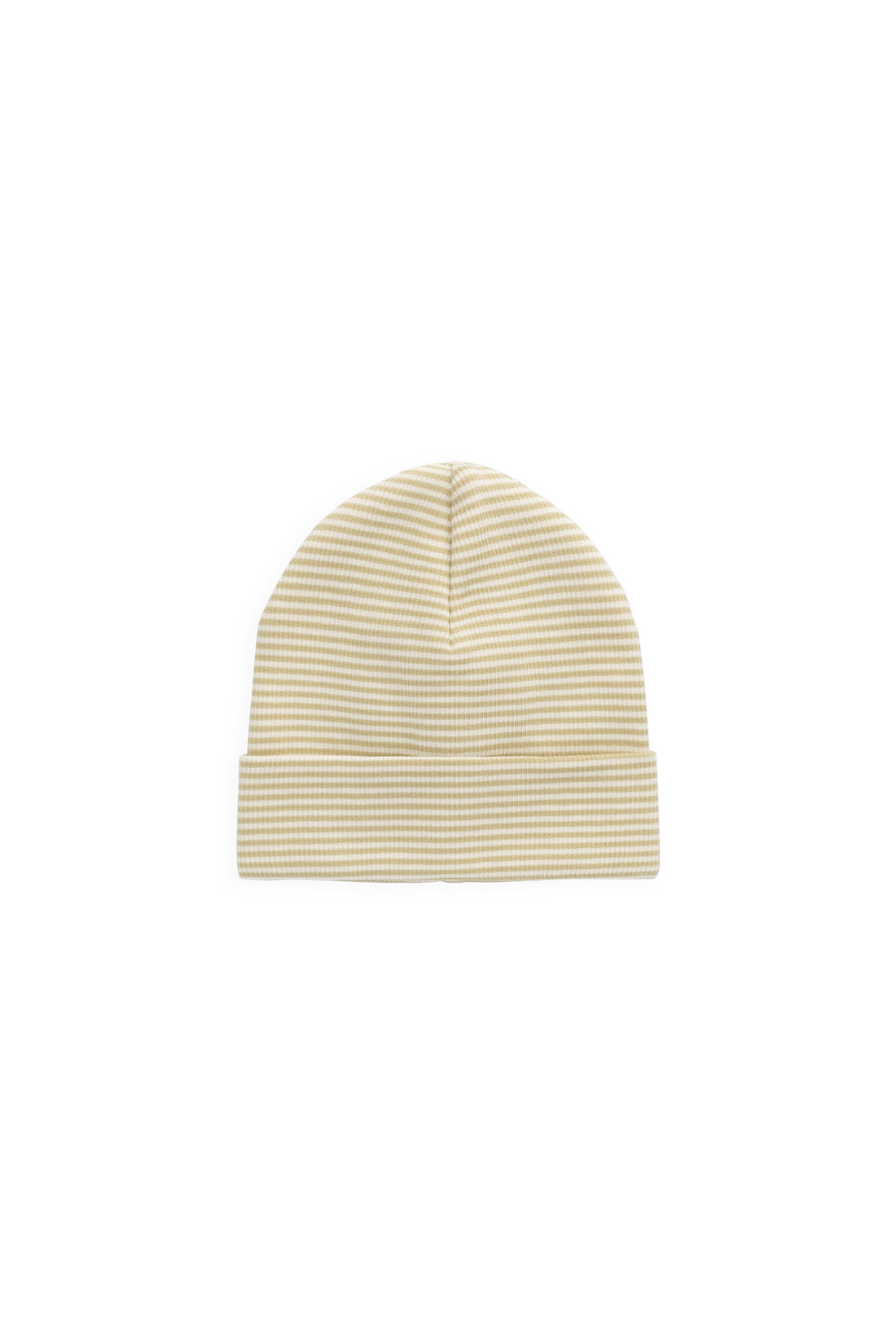 Organic Cotton Fine Rib Micah Beanie - Petite Stripe Hay/Cloud Childrens Hat from Jamie Kay NZ