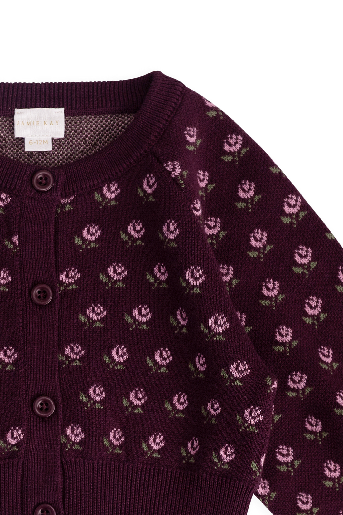 Evie Cardigan - Evie Jacquard Fig Childrens Cardigan from Jamie Kay NZ
