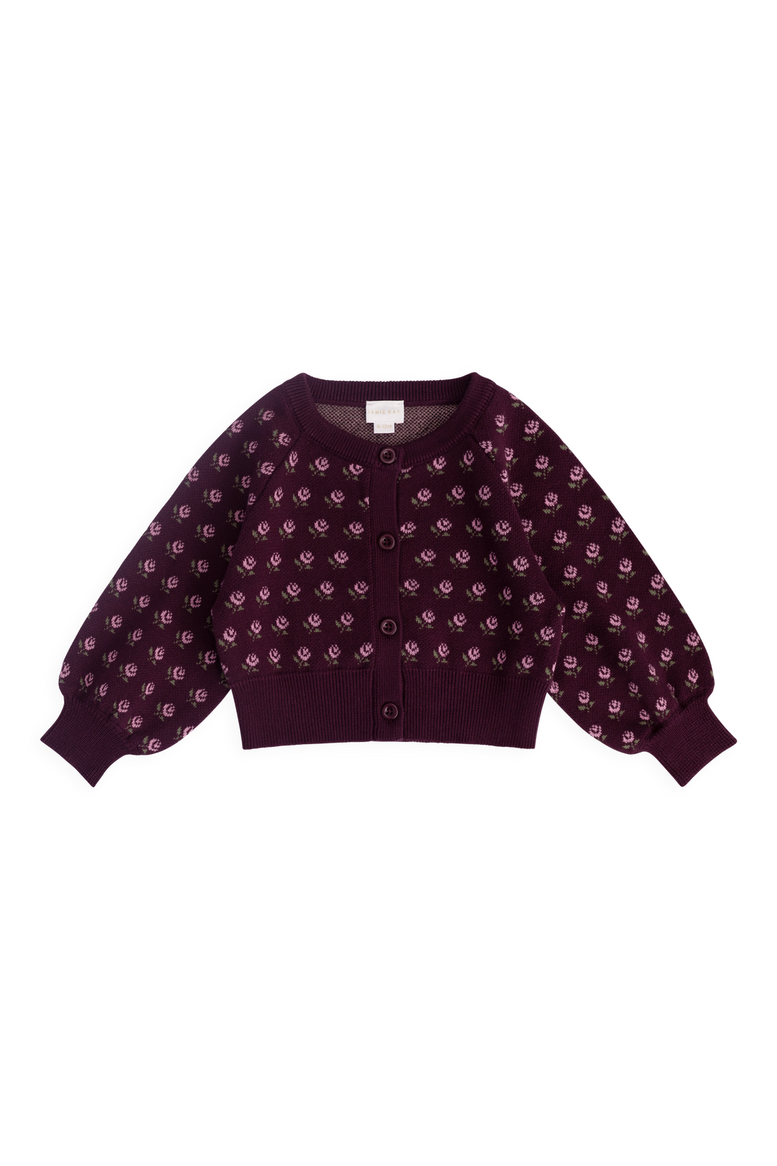 Evie Cardigan - Evie Jacquard Fig Childrens Cardigan from Jamie Kay NZ