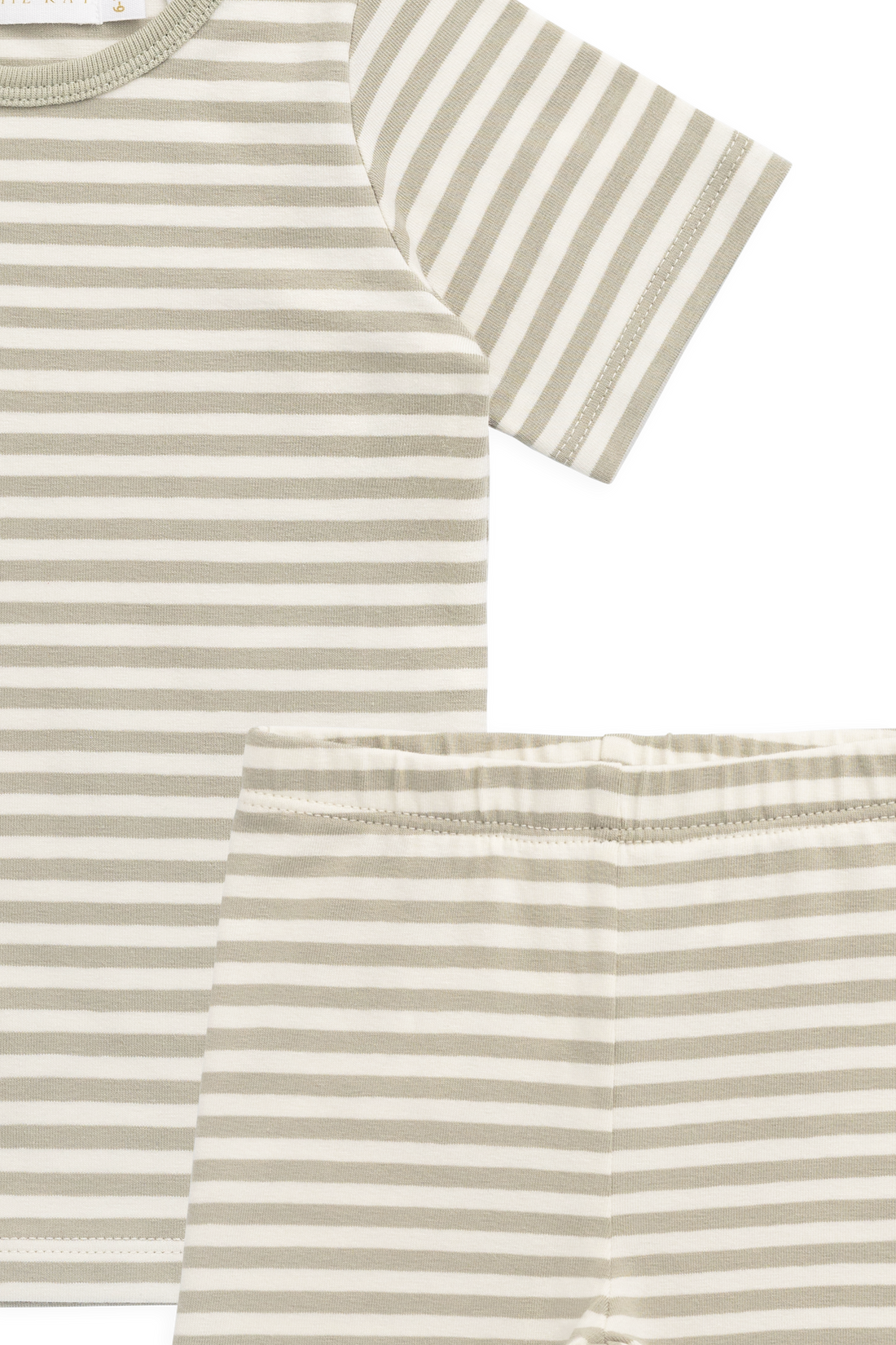 Organic Cotton Baker Short Sleeve Pyjama Set - Narrow Stripe Lichen/Cloud Childrens Pyjamas from Jamie Kay NZ