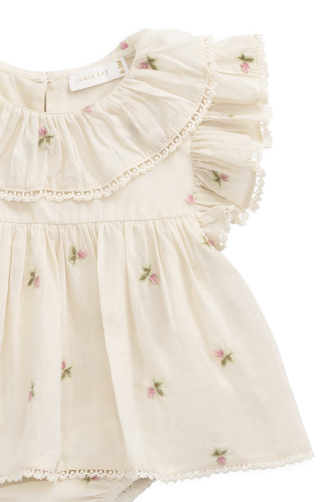 Organic Cotton Frannie Playsuit - Rosebud Egret Childrens Playsuit from Jamie Kay NZ