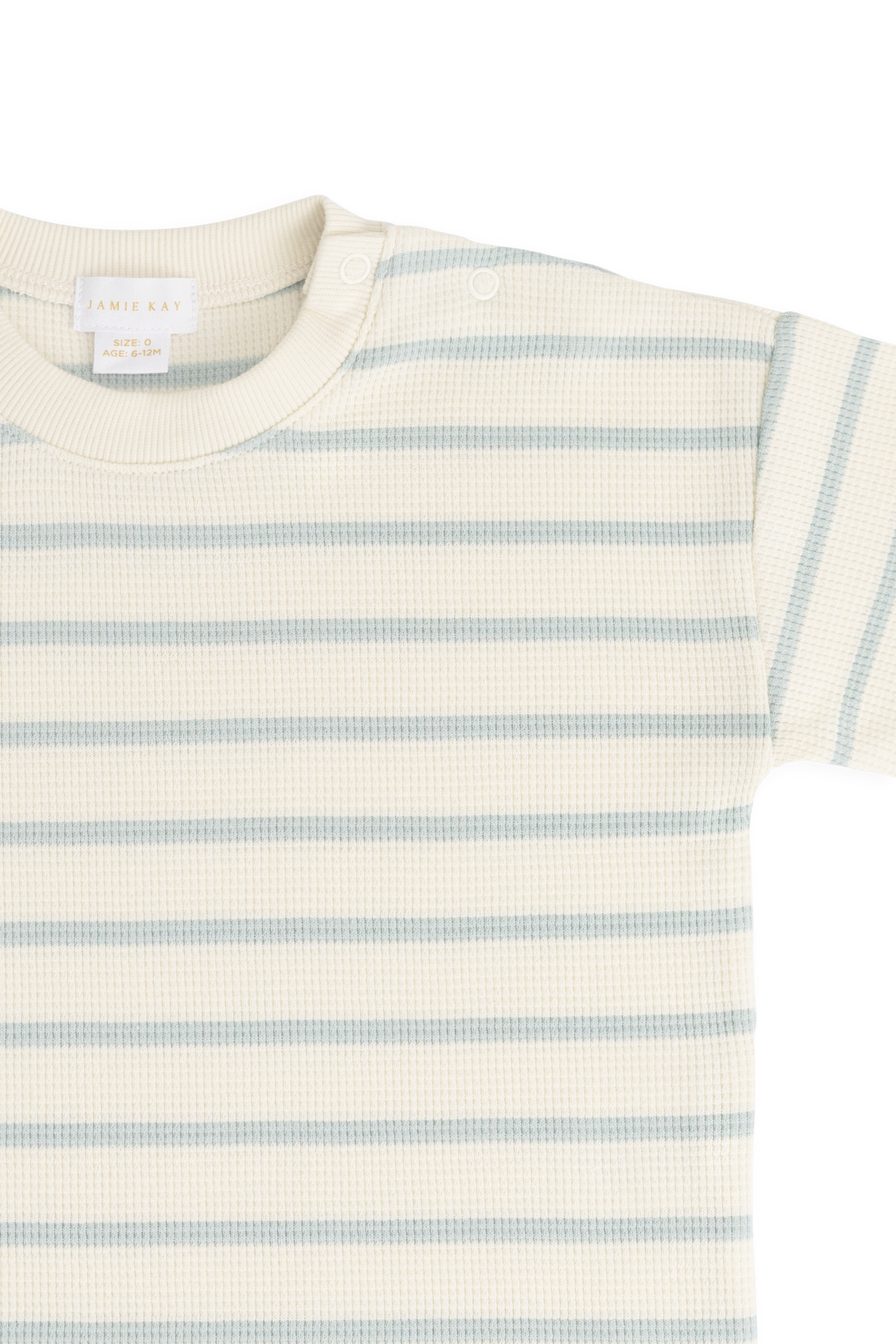 Organic Cotton Waffle Leith Tee - James Stripe Reef/Cloud Childrens Top from Jamie Kay NZ