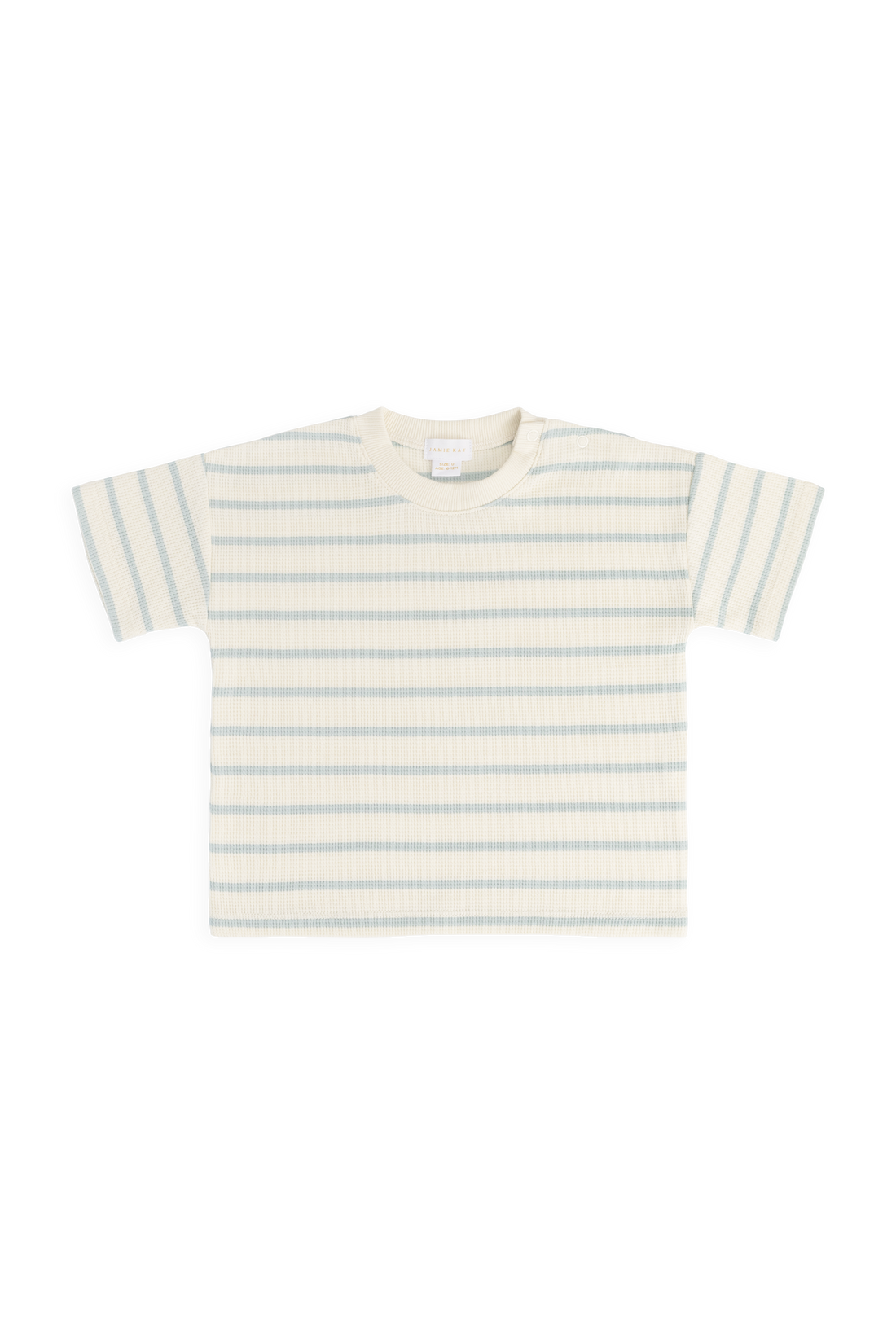 Organic Cotton Waffle Leith Tee - James Stripe Reef/Cloud Childrens Top from Jamie Kay NZ