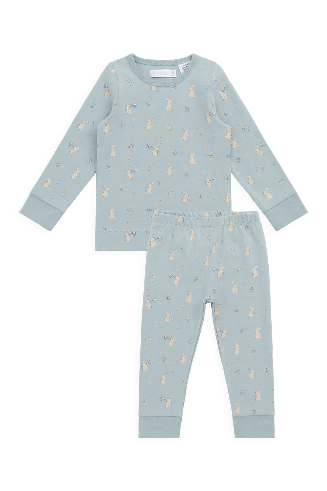 Organic Cotton Amory Long Sleeve Pyjama Set-Lapin Jardin Blue Childrens Pyjama from Jamie Kay NZ