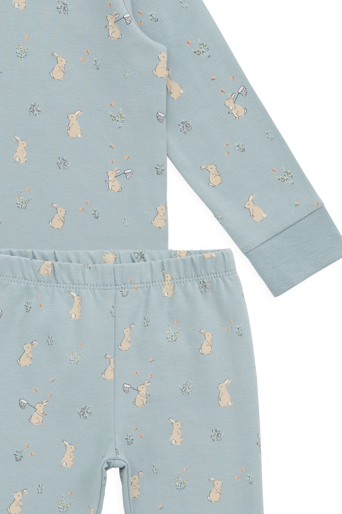 Organic Cotton Amory Long Sleeve Pyjama Set-Lapin Jardin Blue Childrens Pyjama from Jamie Kay NZ