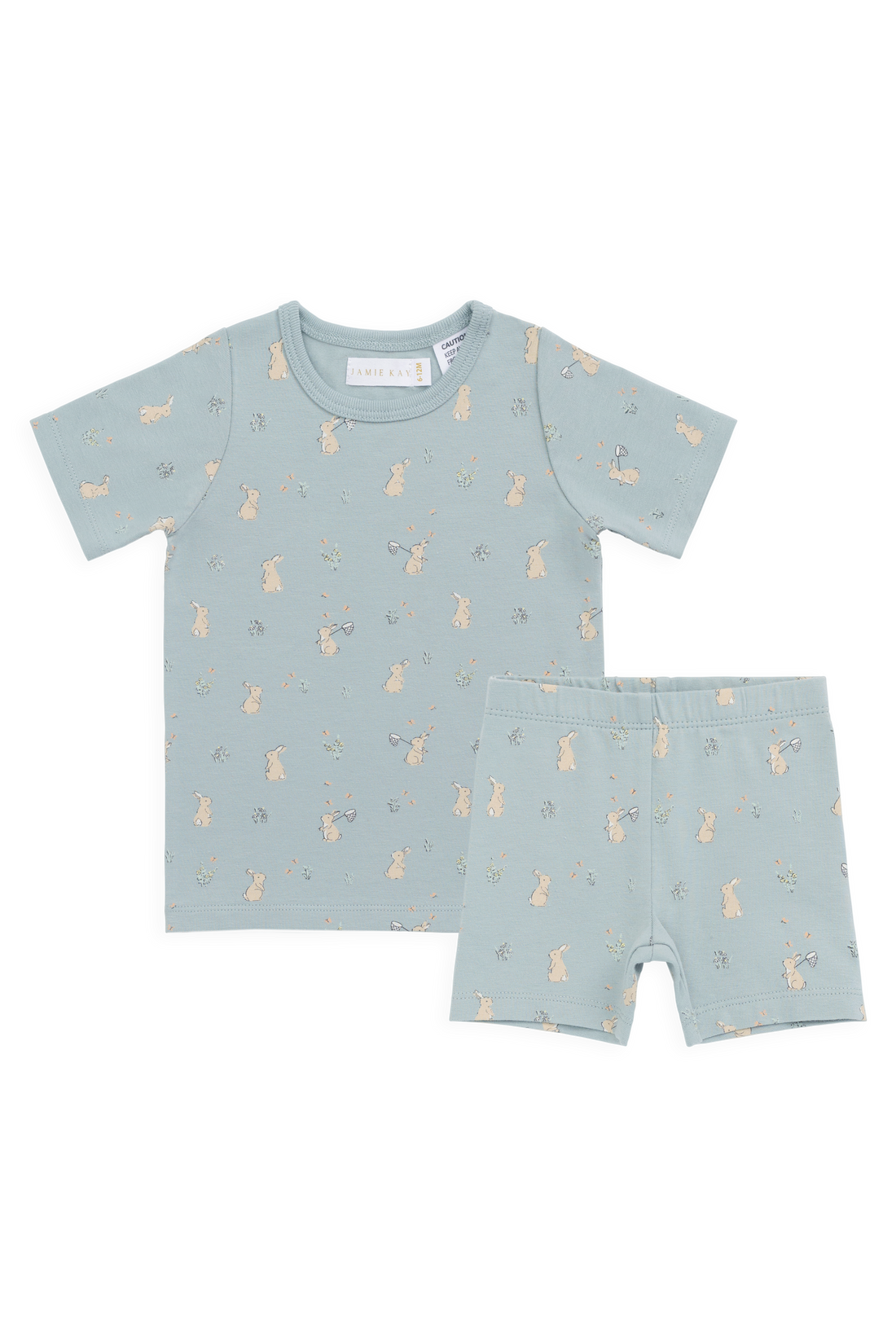 Organic Cotton Baker Short Sleeve Pyjama Set - Lapin Jardin Blue Childrens Pyjama from Jamie Kay NZ