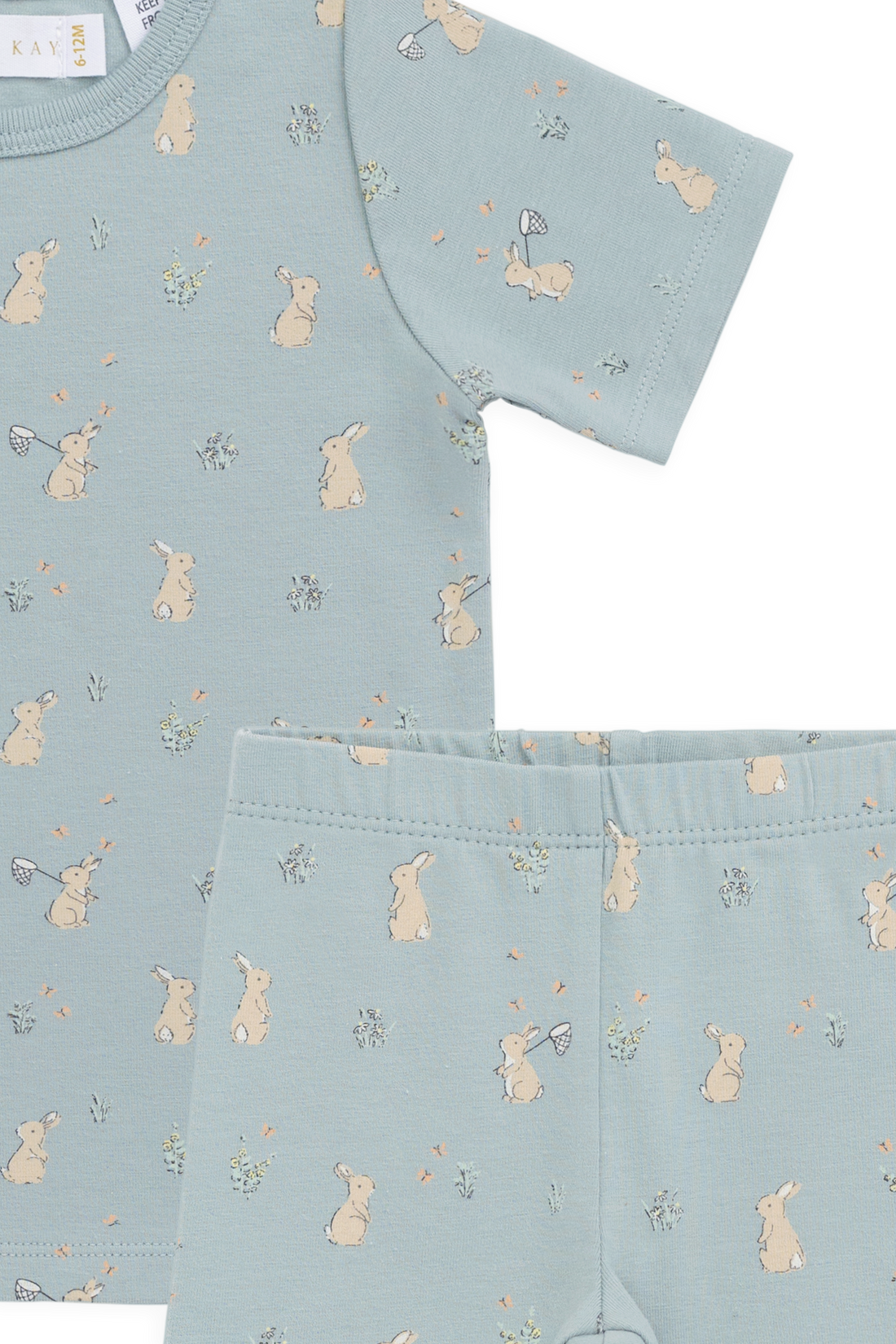 Organic Cotton Baker Short Sleeve Pyjama Set - Lapin Jardin Blue Childrens Pyjama from Jamie Kay NZ