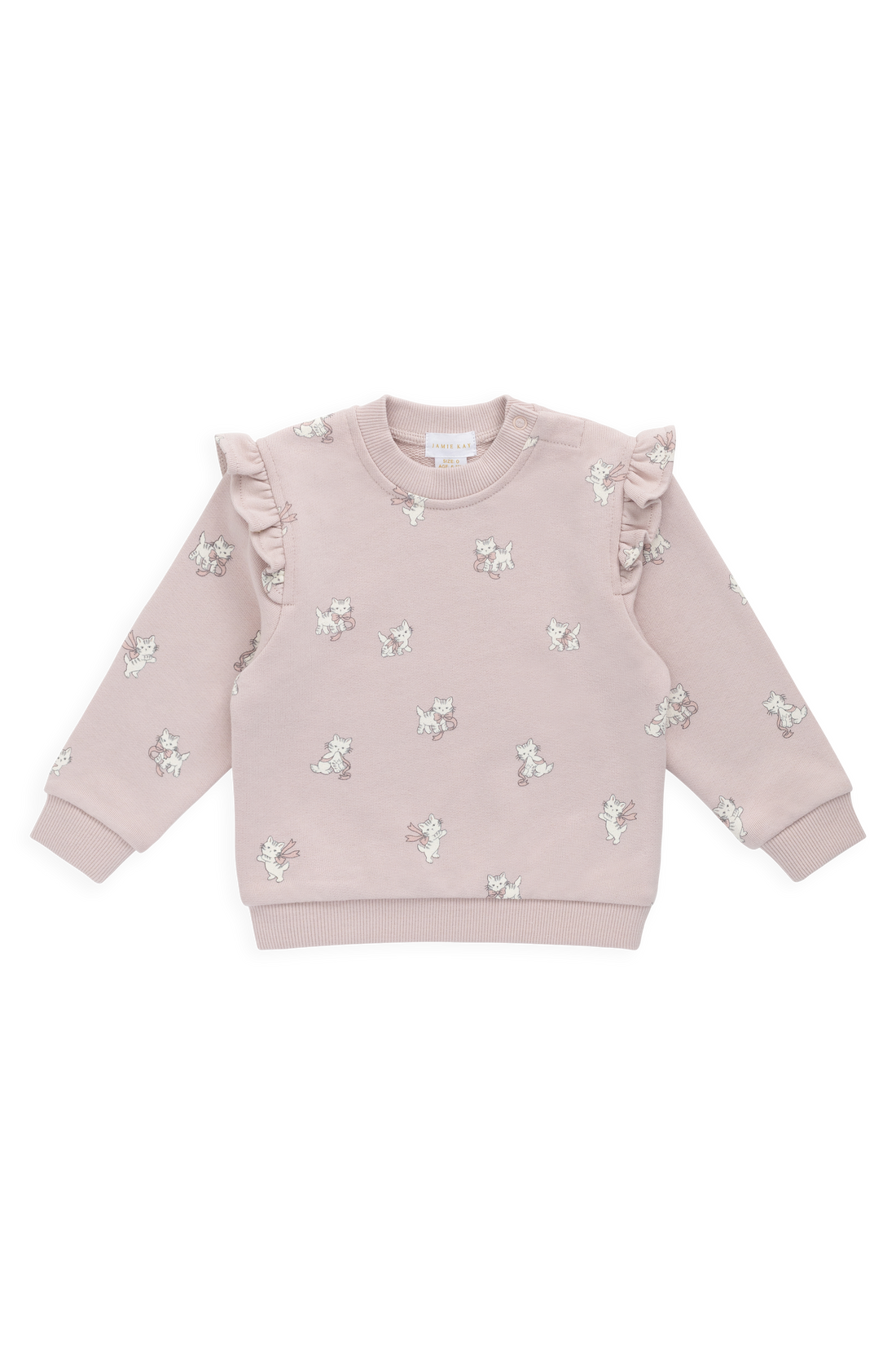 Organic Cotton Maple Sweatshirt - Bow Kitties Mauve Childrens Sweatshirt from Jamie Kay NZ