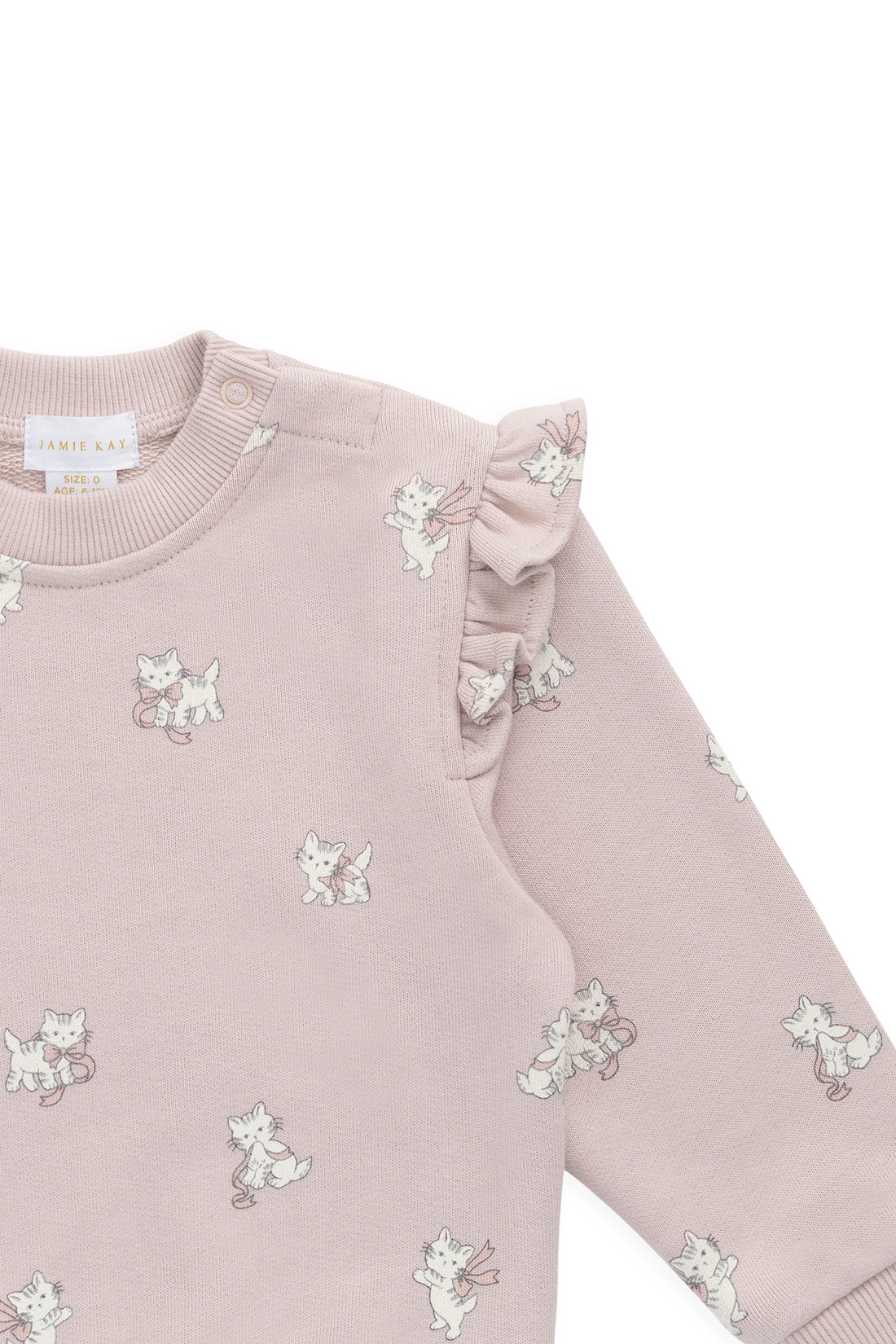 Organic Cotton Maple Sweatshirt - Bow Kitties Mauve Childrens Sweatshirt from Jamie Kay NZ