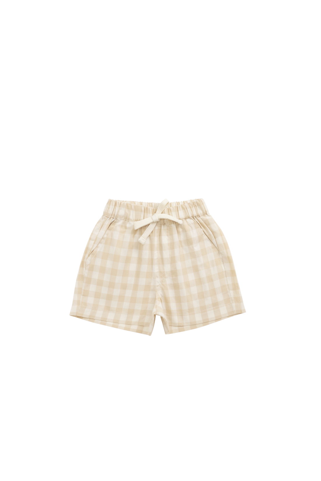 Organic Cotton Louis Short - Gingham Pale Khaki Childrens Short from Jamie Kay NZ
