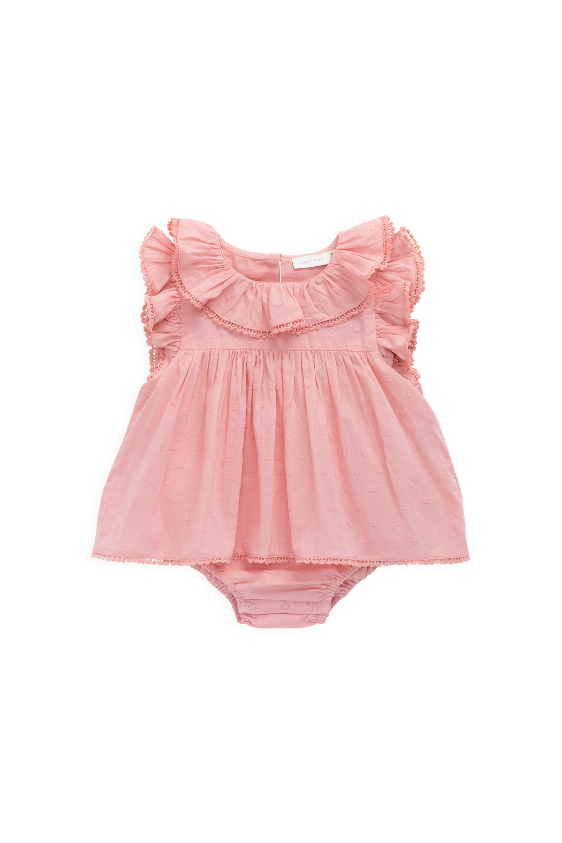 Organic Cotton Frannie Playsuit - Swiss Pink Childrens Playsuit from Jamie Kay NZ
