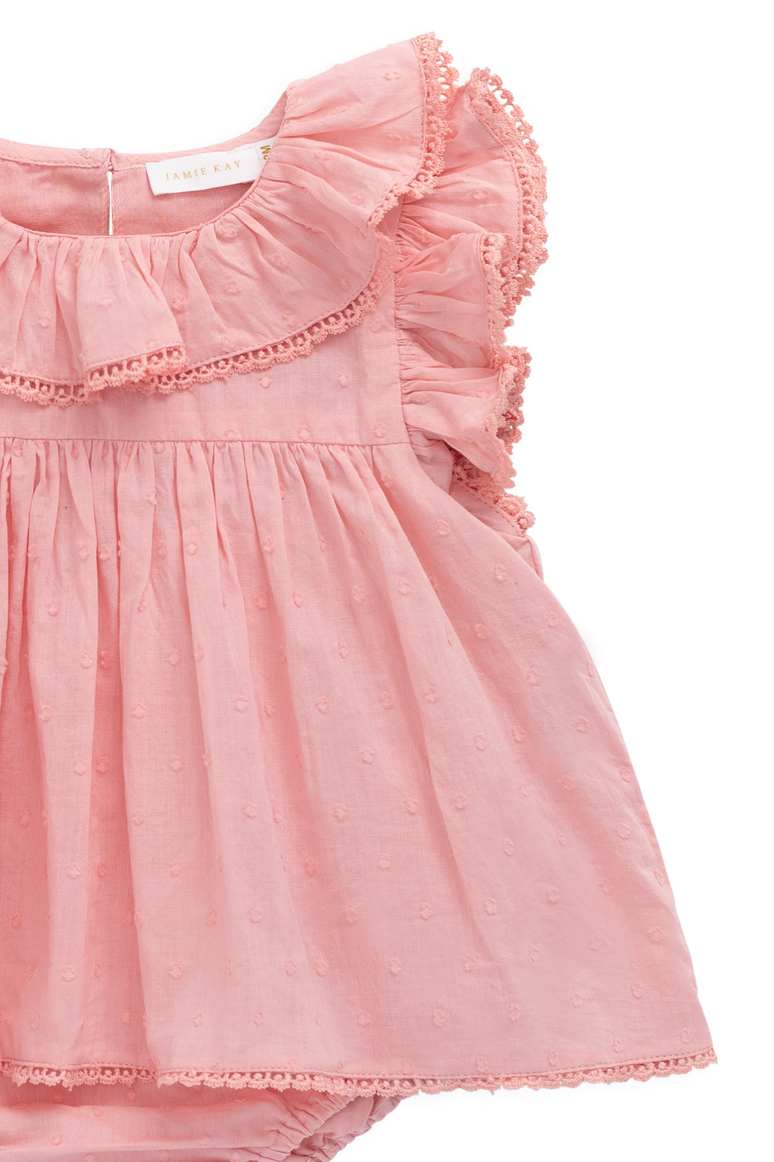 Organic Cotton Frannie Playsuit - Swiss Pink Childrens Playsuit from Jamie Kay NZ