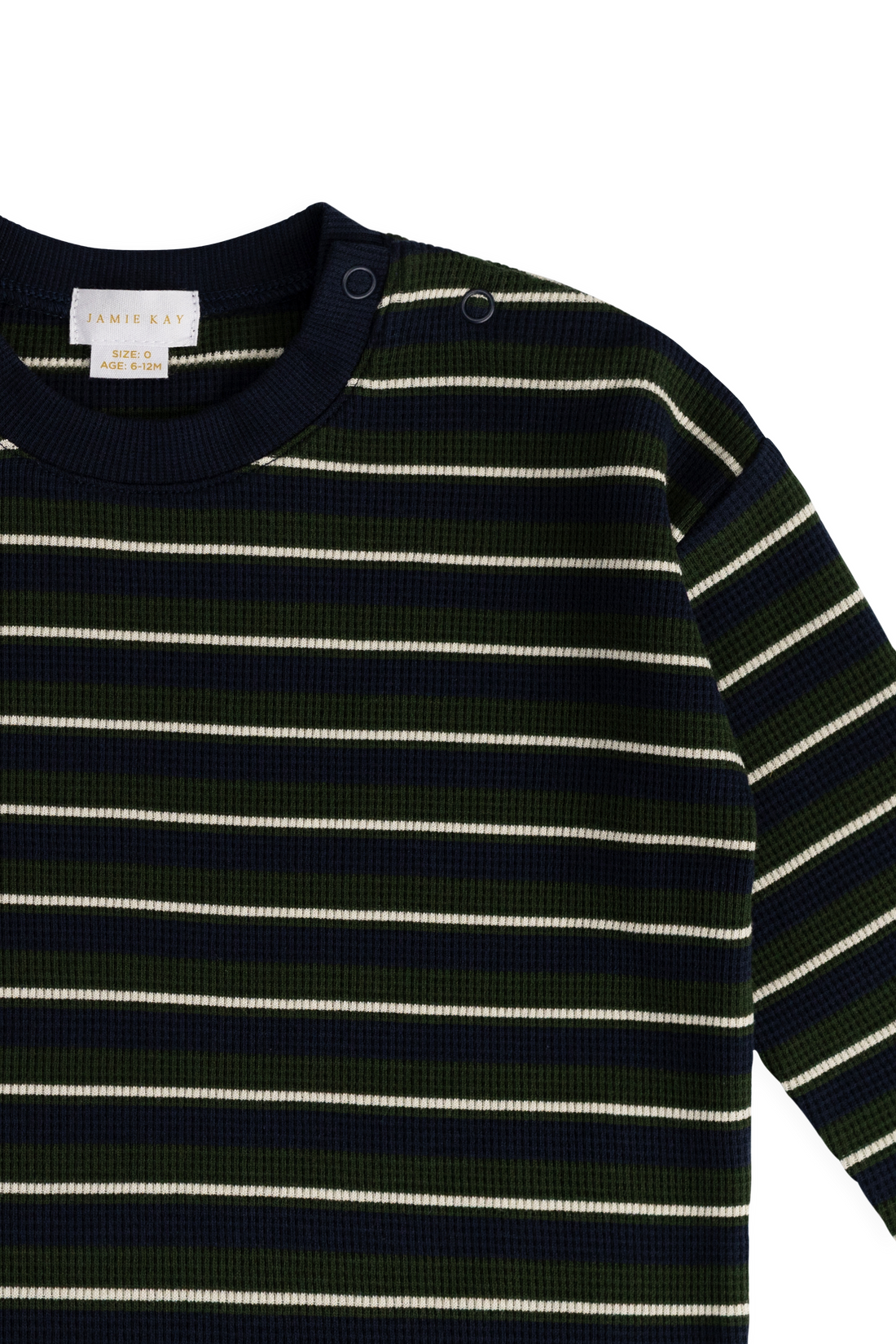 Organic Cotton Waffle Leith Long Sleeve Top - Maritime Grandeur Stripe Childrens Top from Jamie Kay NZ