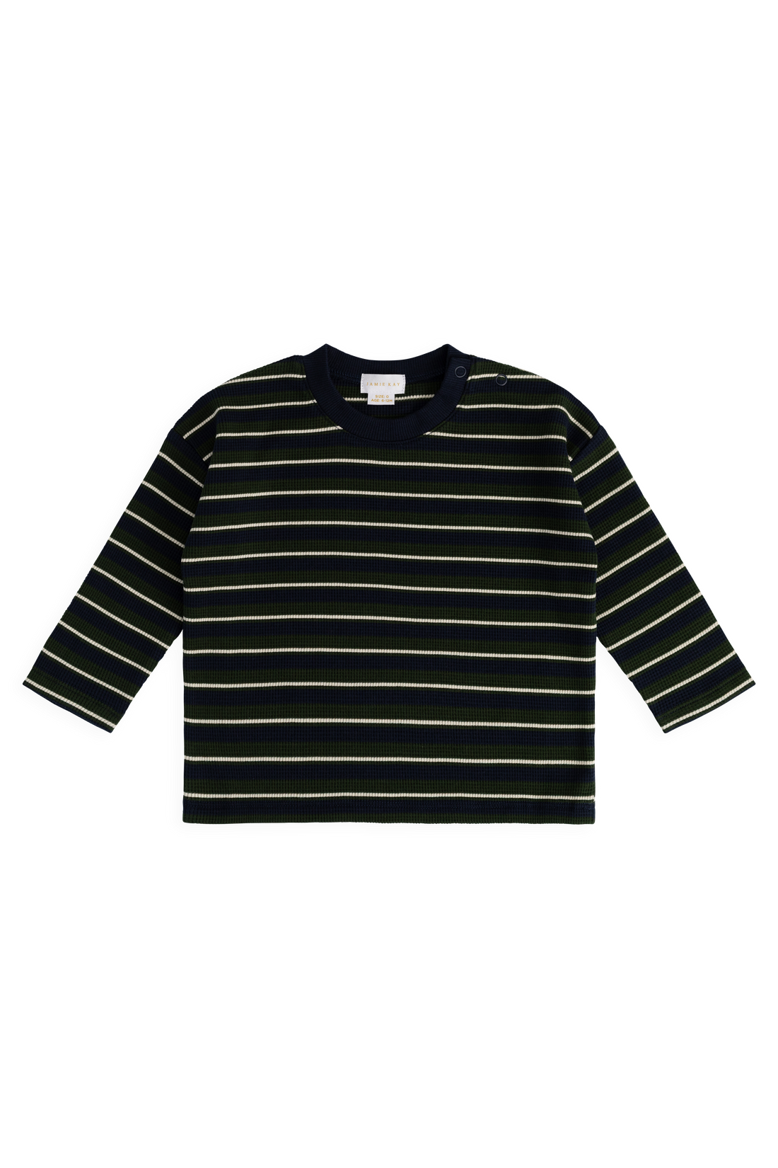 Organic Cotton Waffle Leith Long Sleeve Top - Maritime Grandeur Stripe Childrens Top from Jamie Kay NZ