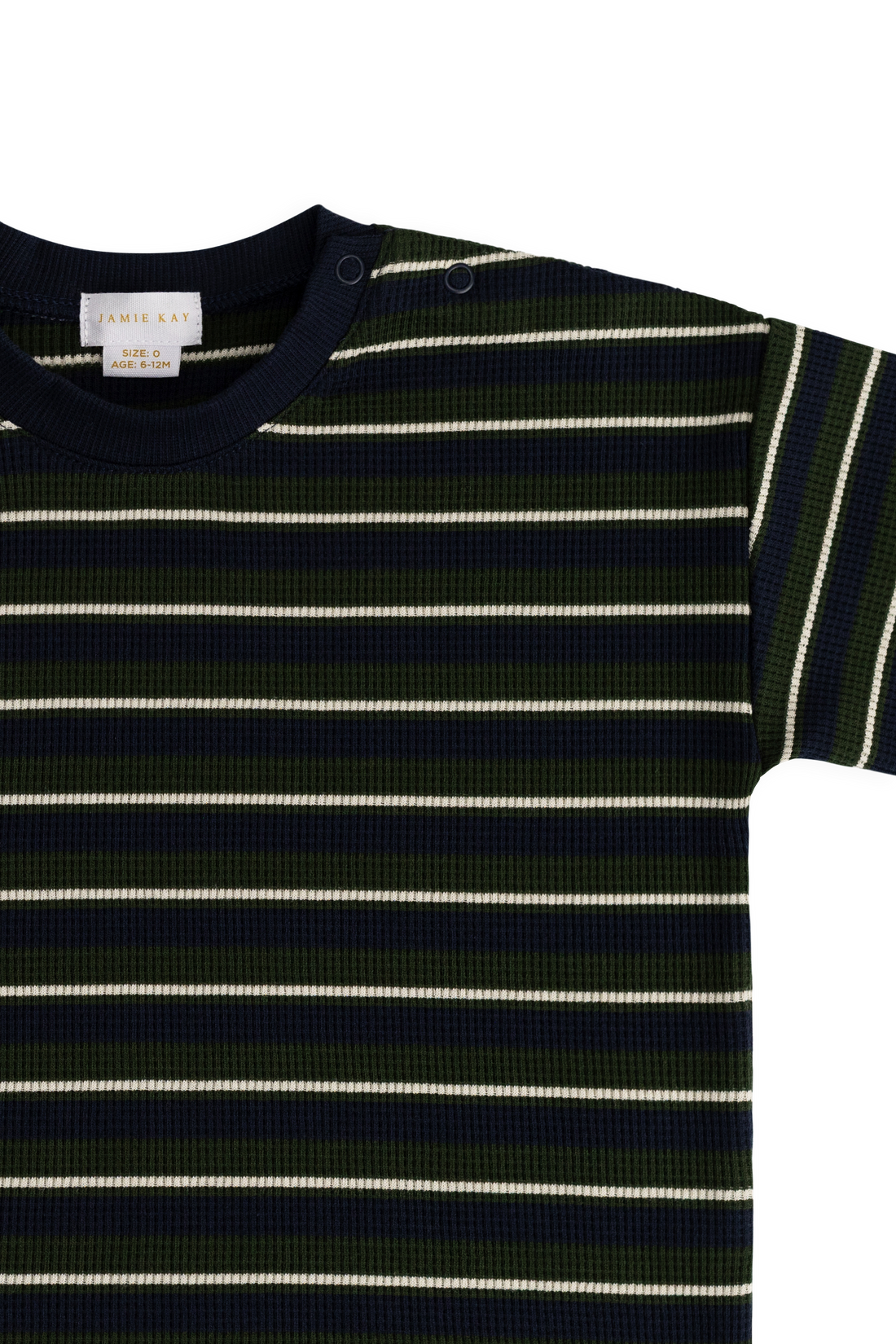 Organic Cotton Waffle Leith Tee - Maritime Grandeur Stripe Childrens Top from Jamie Kay NZ