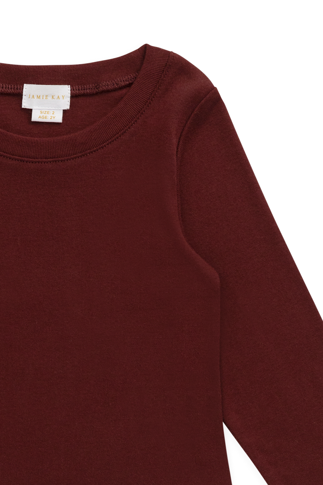 Organic Cotton Rib Helene Long Sleeve Top - Burgundy Childrens Top from Jamie Kay NZ