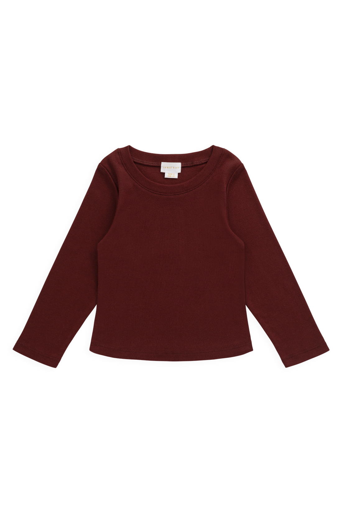 Organic Cotton Rib Helene Long Sleeve Top - Burgundy Childrens Top from Jamie Kay NZ