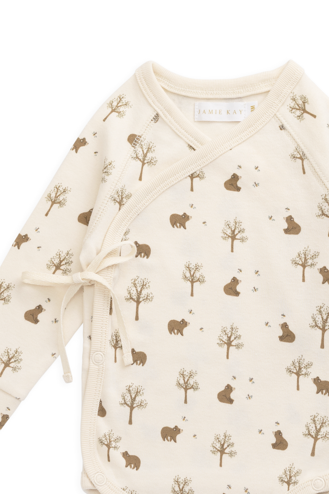 Organic Cotton Ames Wrap Long Sleeve Bodysuit - Honey Bear Cloud Childrens Bodysuit from Jamie Kay NZ