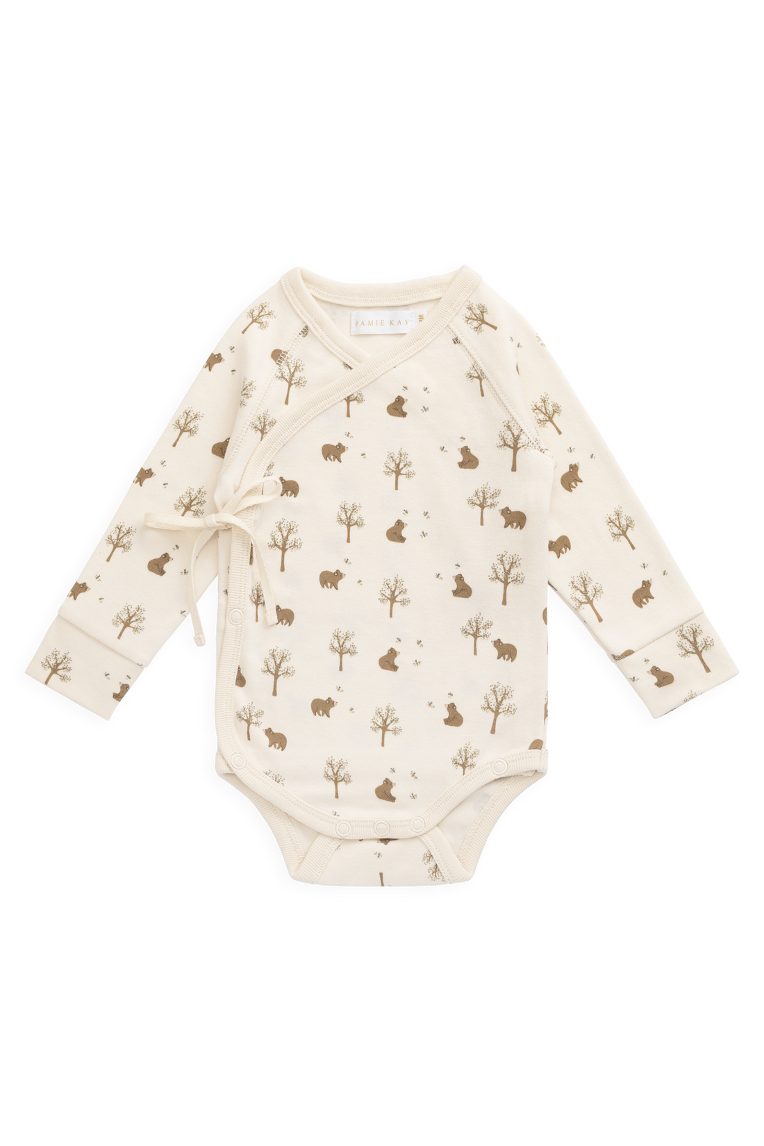 Organic Cotton Ames Wrap Long Sleeve Bodysuit - Honey Bear Cloud Childrens Bodysuit from Jamie Kay NZ