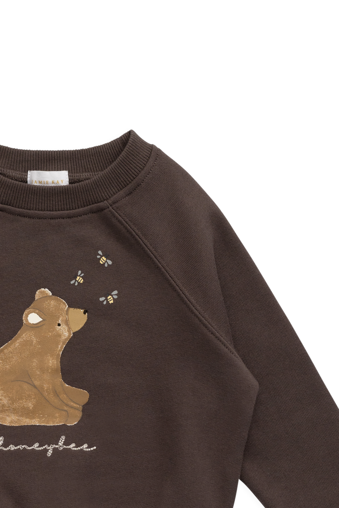 Organic Cotton Hayes Sweatshirt - Raku Honeybee Bear Childrens Sweatshirt from Jamie Kay NZ