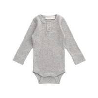 Organic Cotton Modal Long Sleeve Bodysuit - Light Grey Marle Childrens Bodysuit from Jamie Kay NZ