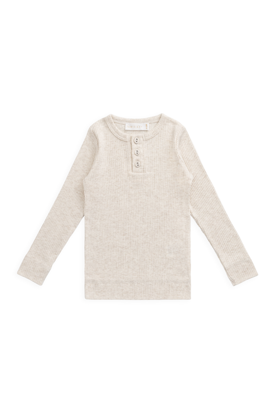 Organic Cotton Modal Long Sleeve Henley - Oatmeal Marle Childrens Top from Jamie Kay NZ