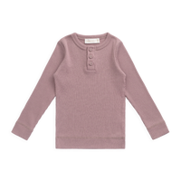 Organic Cotton Modal Long Sleeve Henley - Woodrose Childrens Top from Jamie Kay NZ