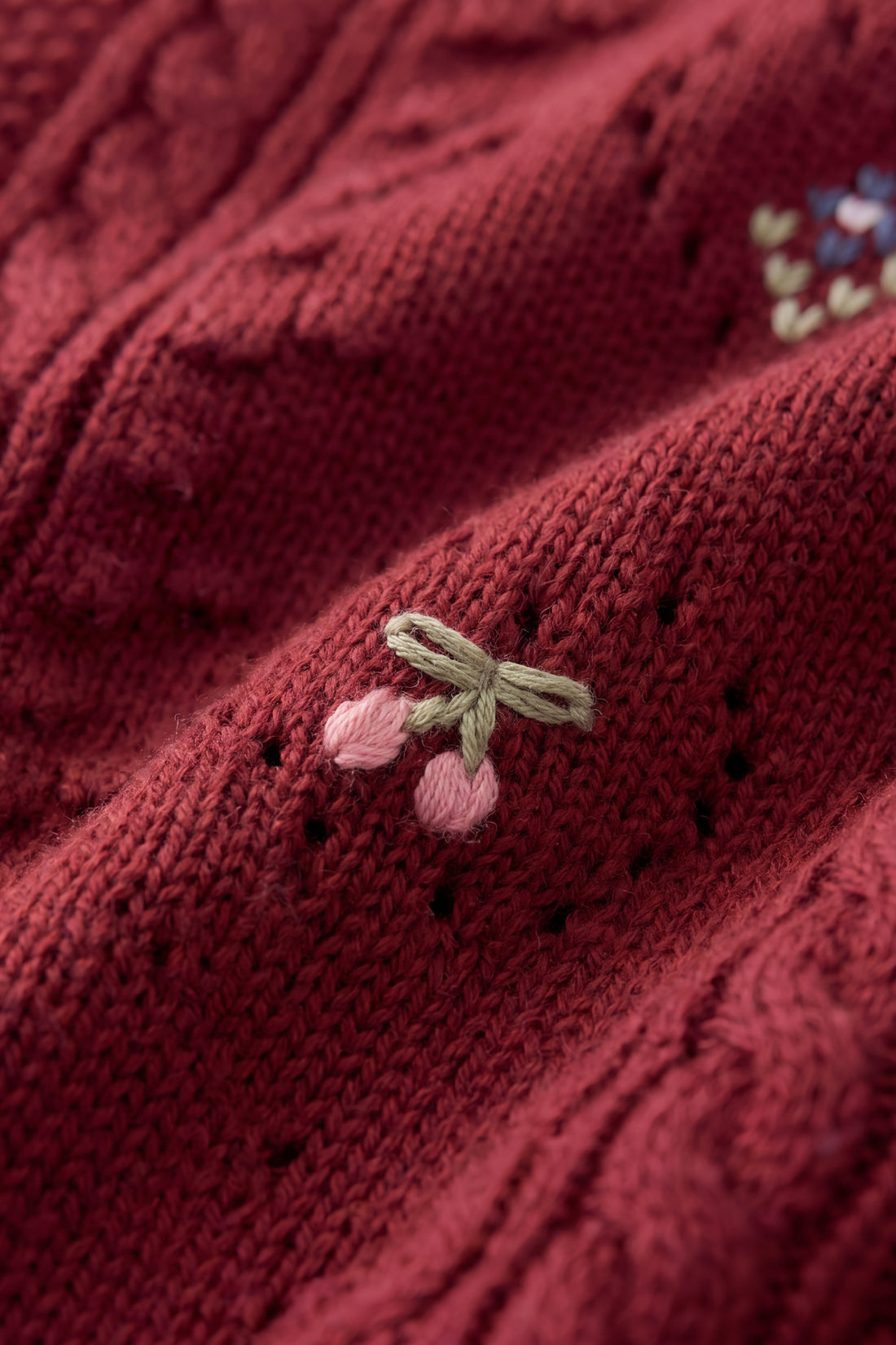 Jovie Knitted Cardigan - Josephine Embroidery Vintage Cherry Childrens Cardigan from Jamie Kay NZ