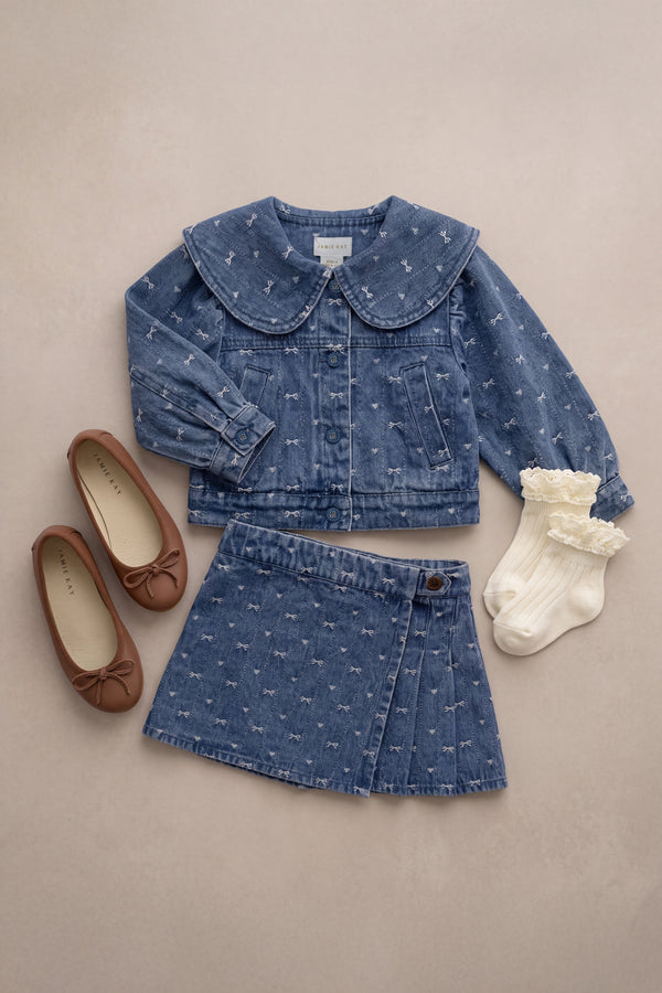 Beatrice Skirt - Amour Bows Denim Childrens Skirt from Jamie Kay NZ