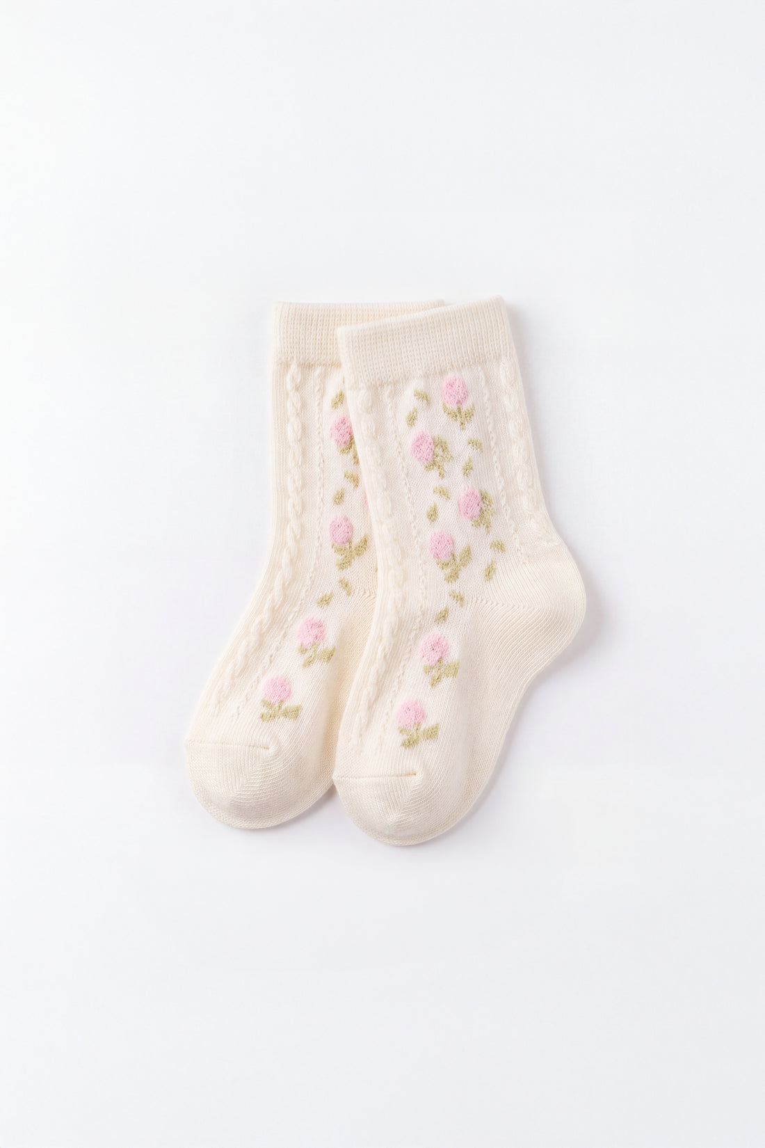 Amelia Knee High Sock - Amelia Flower Jacquard Parchment Childrens Socks from Jamie Kay NZ