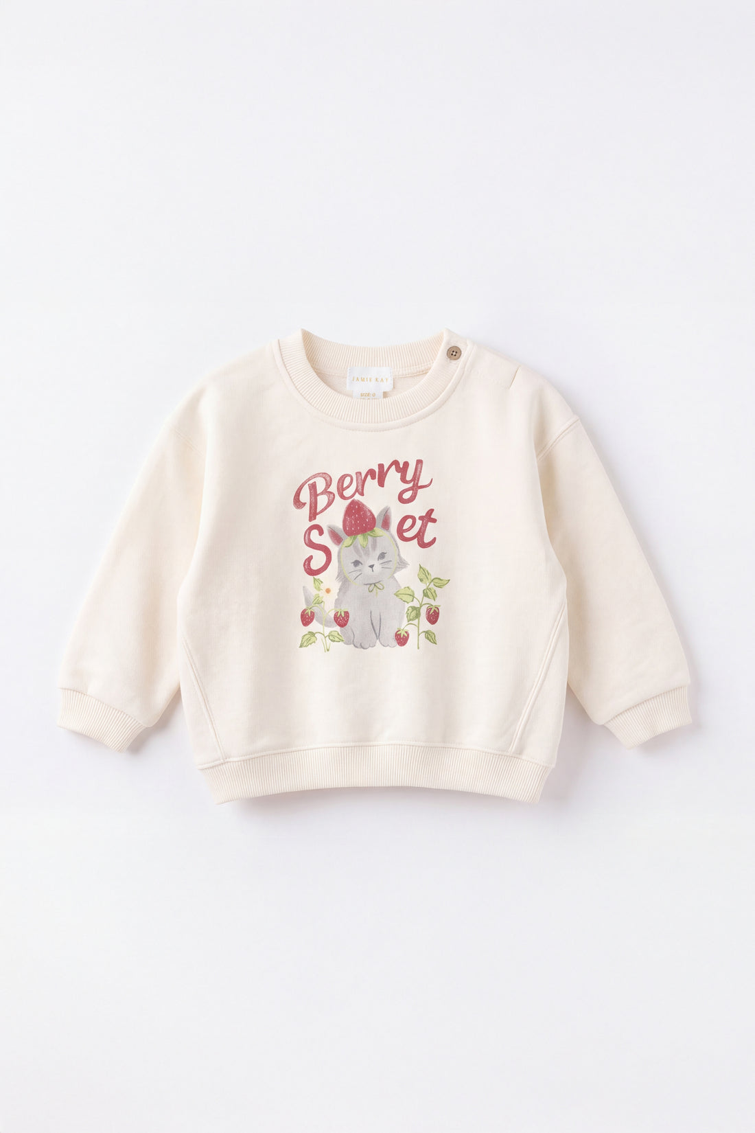 Organic Cotton Rhea Sweatshirt - Berry Cat Egret Childrens Sweatshirt from Jamie Kay NZ