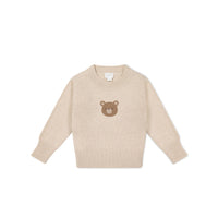 Leon Jumper - Oatmeal Marle Jacquard Bobbie Bear Childrens Jumper from Jamie Kay NZ