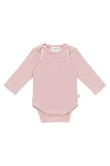 Merino Long Sleeve Envelope Bodysuit - Cloud Pink Childrens Bodysuit from Jamie Kay NZ