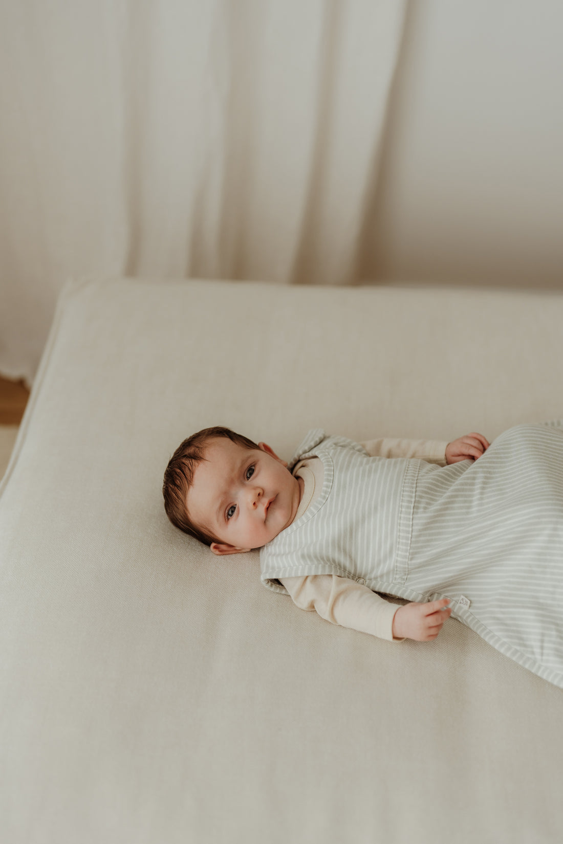 Merino Kids Go Go Bag - All Seasons - Turtle Dove Stripe Childrens Sleeping Bag from Jamie Kay NZ