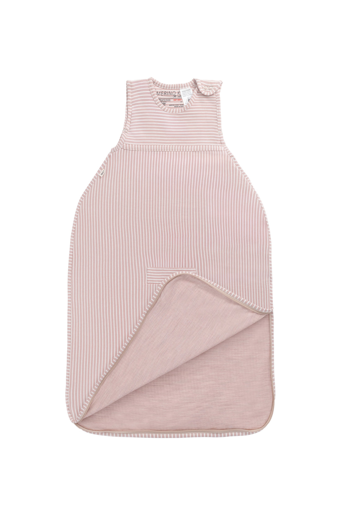 Merino Kids Go Go Bag - All Seasons - Misty Rose Stripe Childrens Sleeping Bag from Jamie Kay NZ