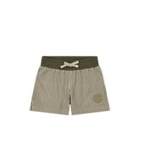 Noah Short - Fine Vertical Stripe Dark Olive Childrens Short from Jamie Kay NZ