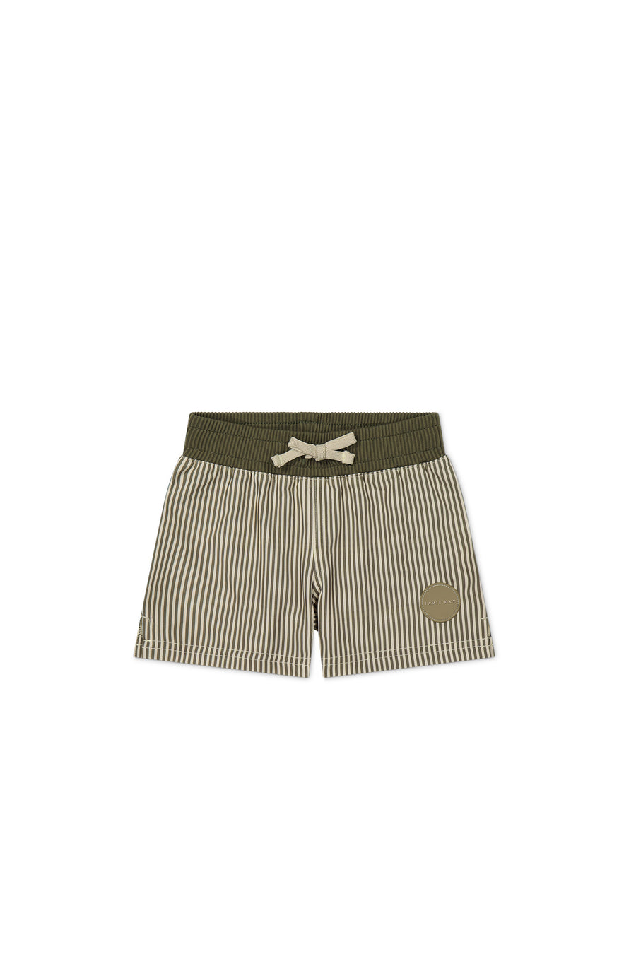 Noah Short - Fine Vertical Stripe Dark Olive Childrens Short from Jamie Kay NZ