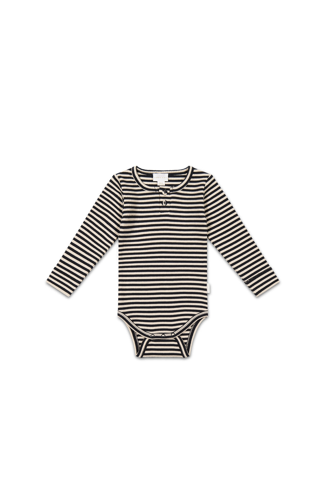 Organic Cotton Modal Long Sleeve Bodysuit - Narrow Stripe Constellation/Soft Clay Childrens Bodysuit from Jamie Kay NZ