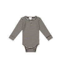 Organic Cotton Modal Long Sleeve Bodysuit - Narrow Stripe Constellation/Soft Clay Childrens Bodysuit from Jamie Kay NZ