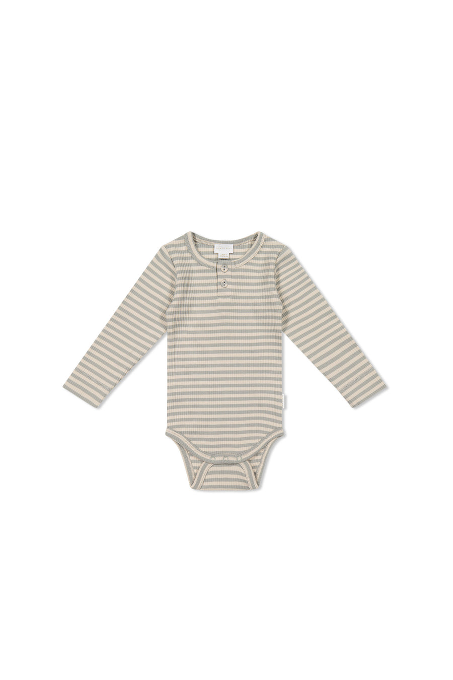 Organic Cotton Modal Long Sleeve Bodysuit - Narrow Stripe Willow/Soft Clay Childrens Bodysuit from Jamie Kay NZ