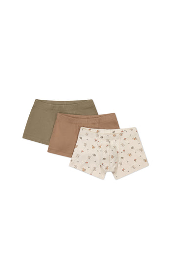 Organic Cotton 3pk Trunk - Spiced/Oak/Woodland Friends Childrens Underwear from Jamie Kay NZ