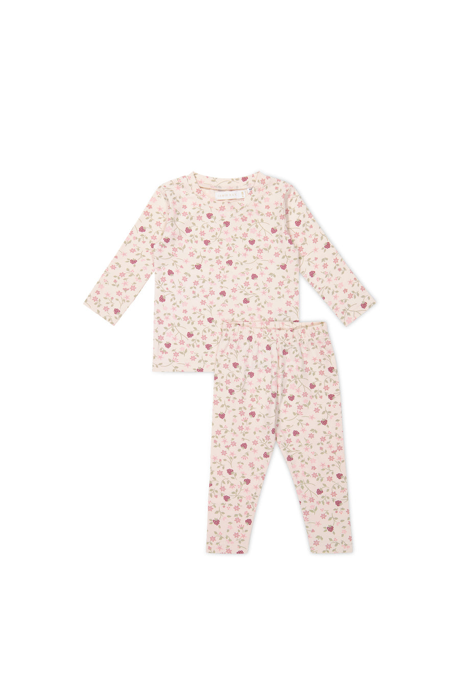 Organic Cotton Atlas Long Sleeve Pyjama Set - Berry Cream Adaline Berries Childrens Pyjama from Jamie Kay NZ