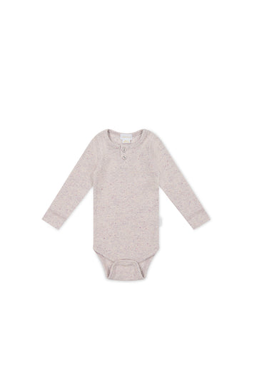 Organic Cotton Fine Rib Long Sleeve Bodysuit - Lavender Fleck Childrens Bodysuit from Jamie Kay NZ