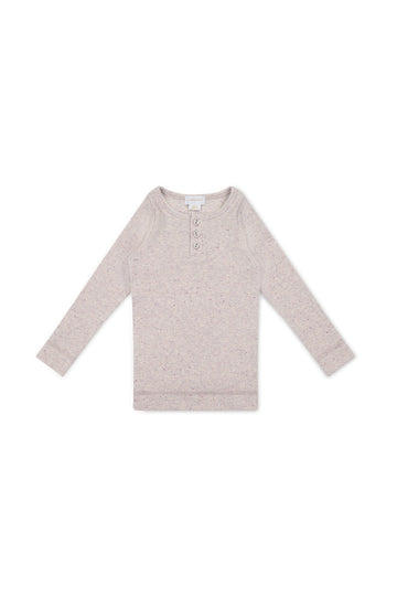 Organic Cotton Fine Rib Long Sleeve Henley - Lavender Fleck Childrens Top from Jamie Kay NZ