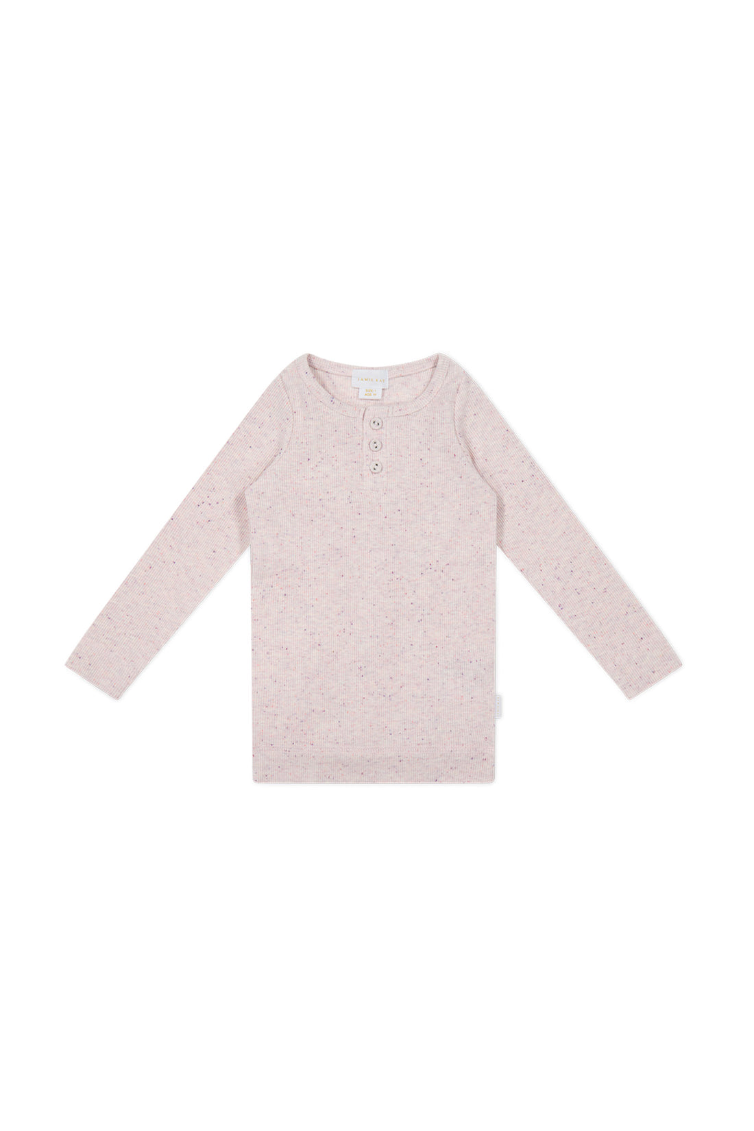 Organic Cotton Fine Rib Long Sleeve Henley - Tulip Fleck Childrens Top from Jamie Kay NZ